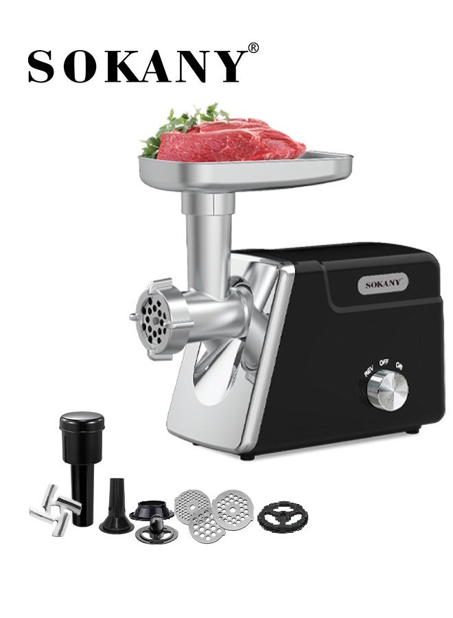 سوكاني مفرمة لحم كهربائية، مطاحن طعام، مفرمة لحم كهربائية بقوة 2800 واط بشفرات من الفولاذ المقاوم للصدأ، طقم صنع النقانق والكبة للاستخدام المنزلي والتجاري، SK-06044، فضي/أسود - Image 1